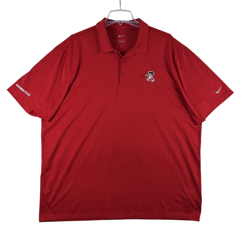 Nike Polo Shirt Mens 2XL Red Hideaway Pizza Performance Short Sleeve Logo